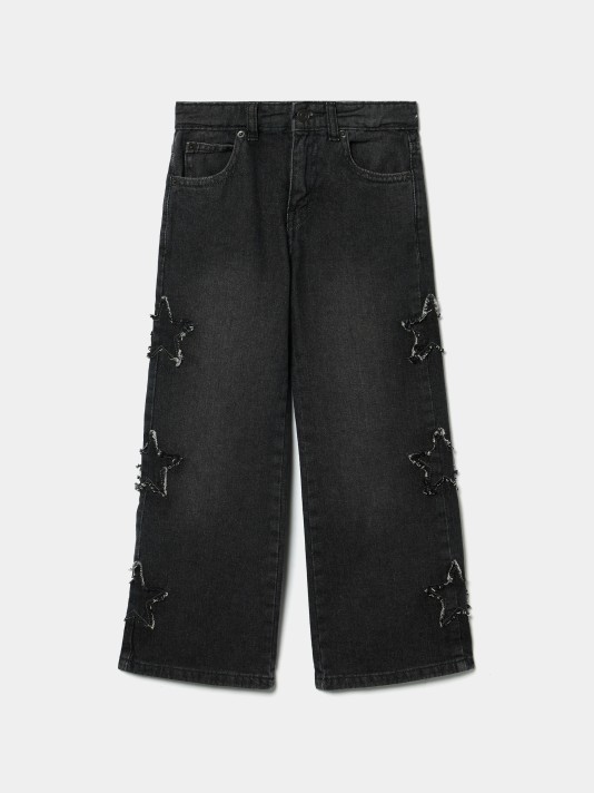 Calças de ganga wide leg com estrelas Calças de ganga wide leg com estrelas