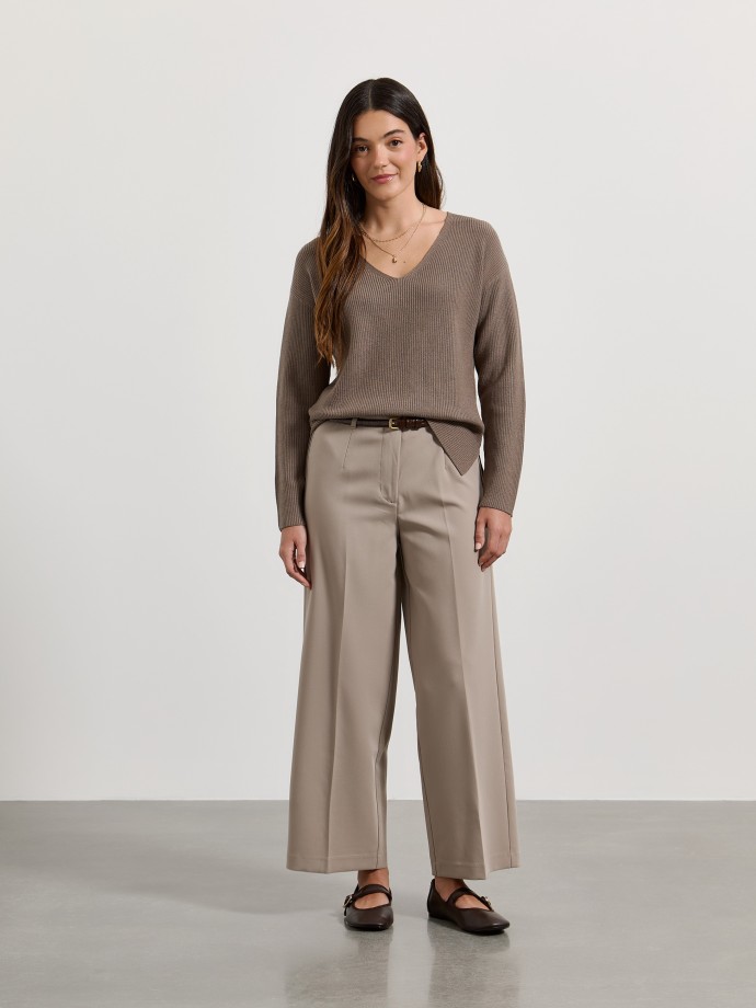 Camisola de malha com decote em V
