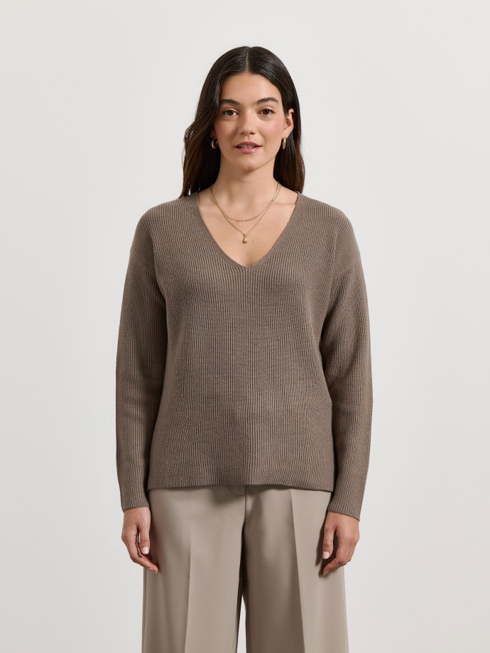 Camisola de malha com decote em V