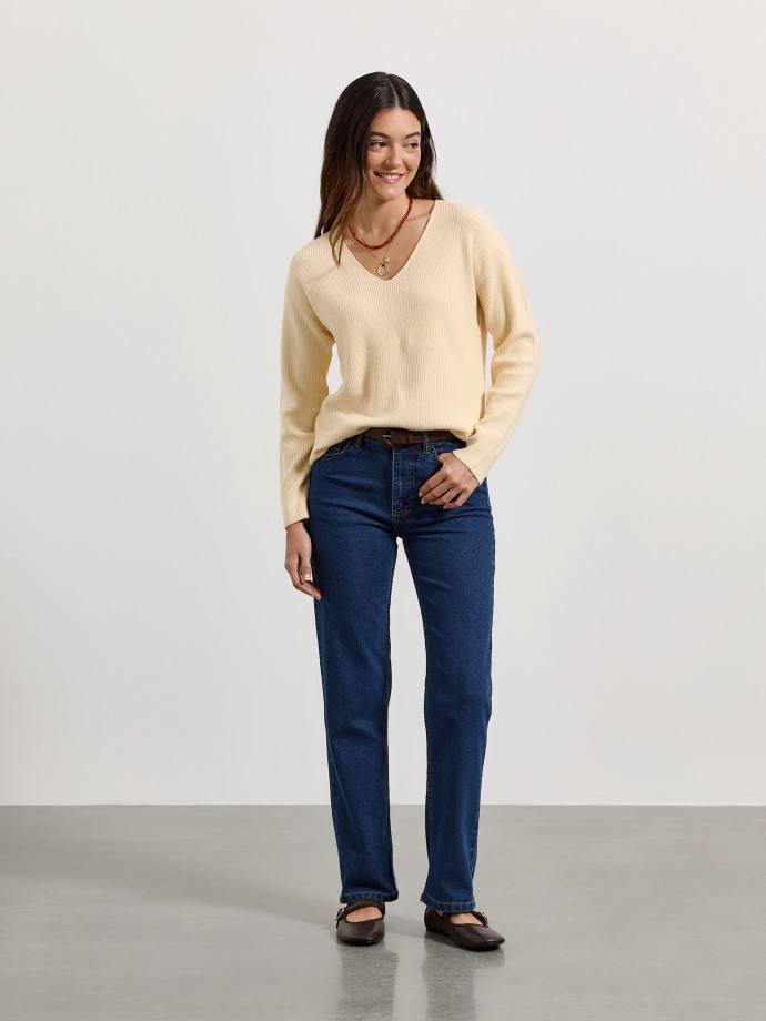Camisola de malha com decote em V