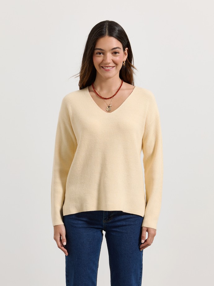 Camisola de malha com decote em V
