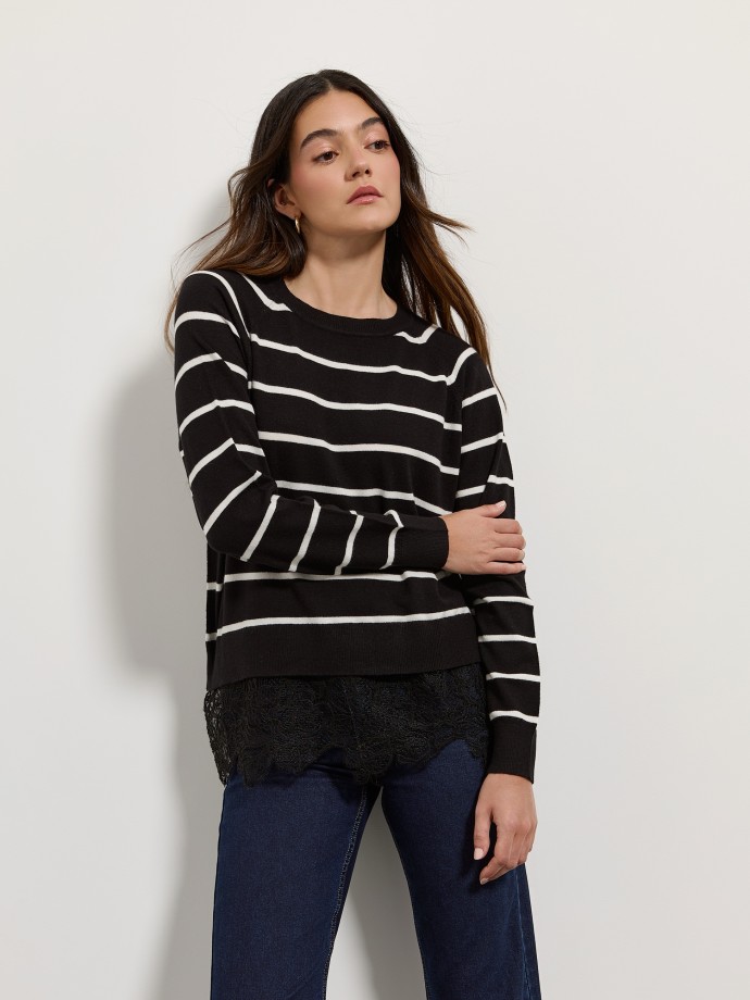Camisola de malha com renda