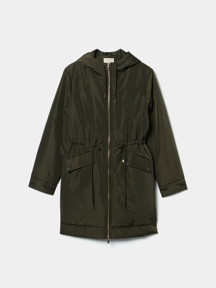 Parka com carapu�o e cintura ajust�vel