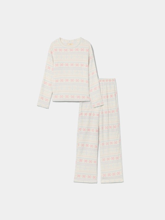 Pijama polar com padr�o de flocos de neve