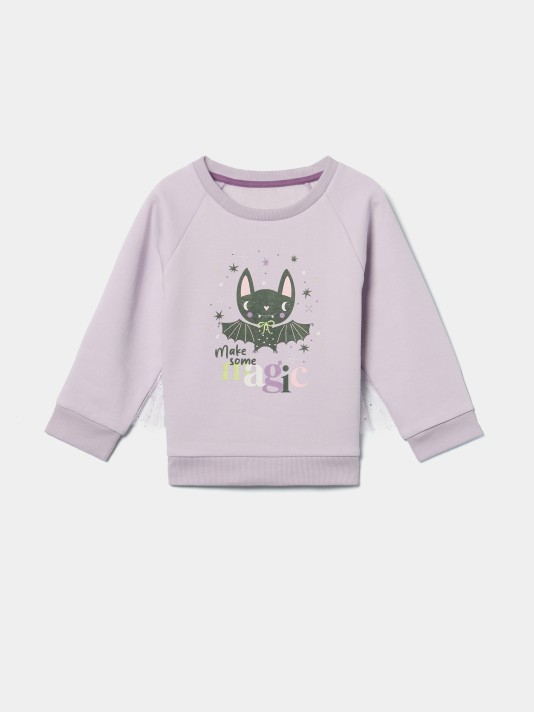 Sweatshirt com tule e brilhantes