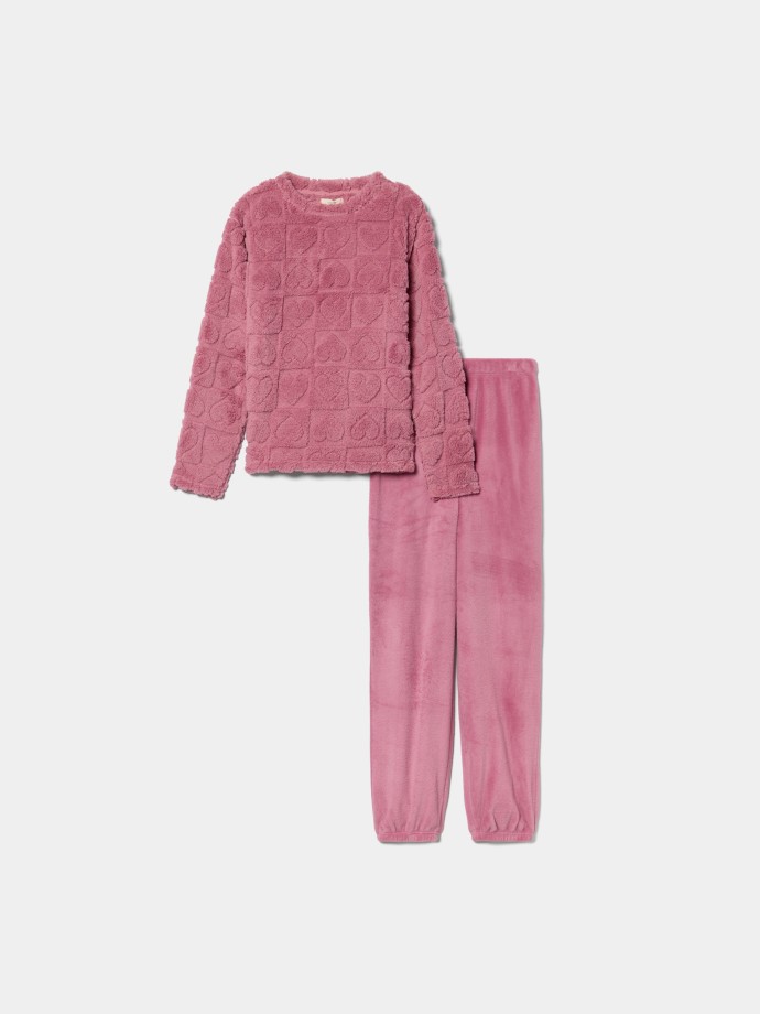 Pijama polar com cora��es