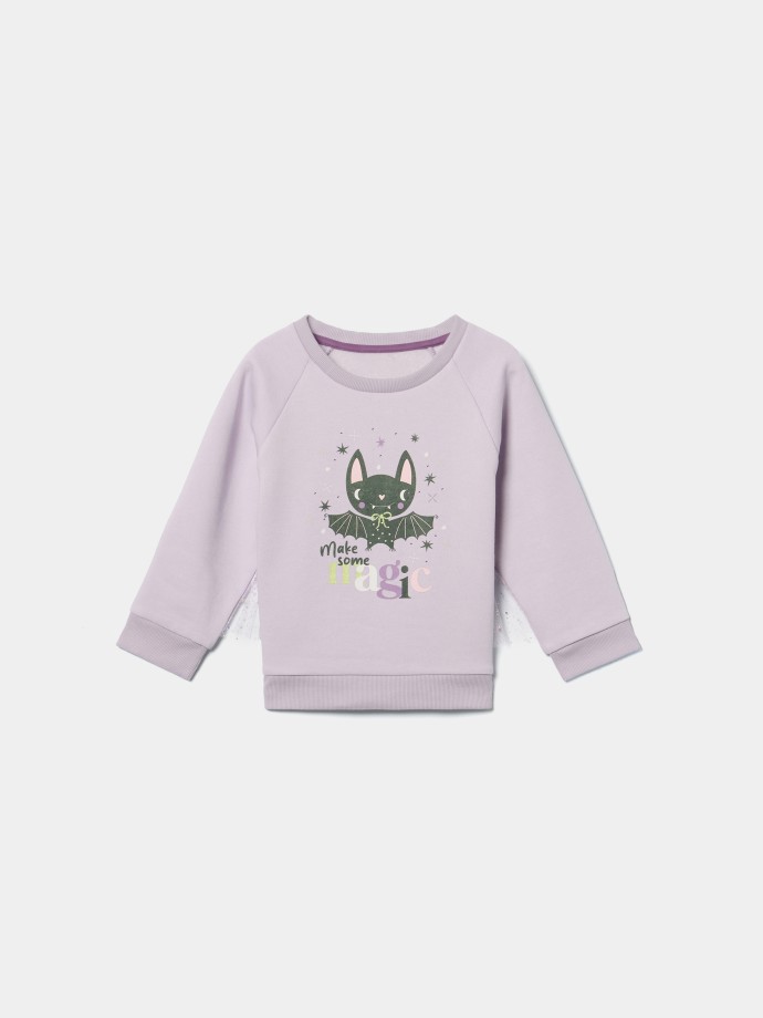 Sweatshirt com tule e brilhantes