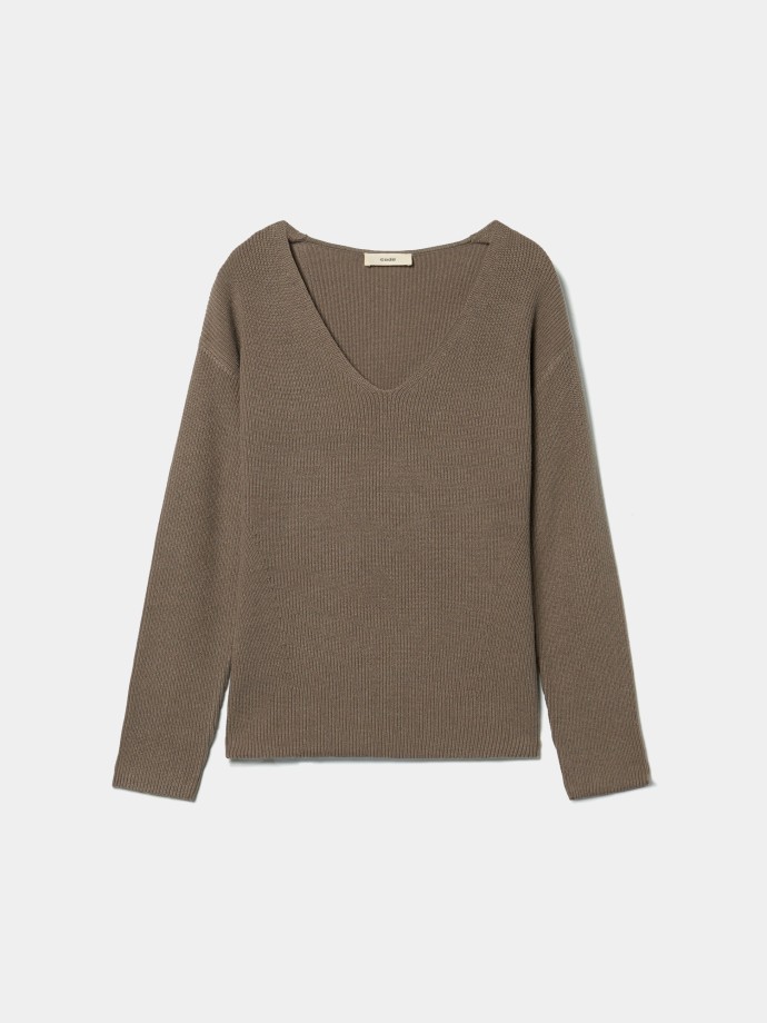 Camisola de malha com decote em V