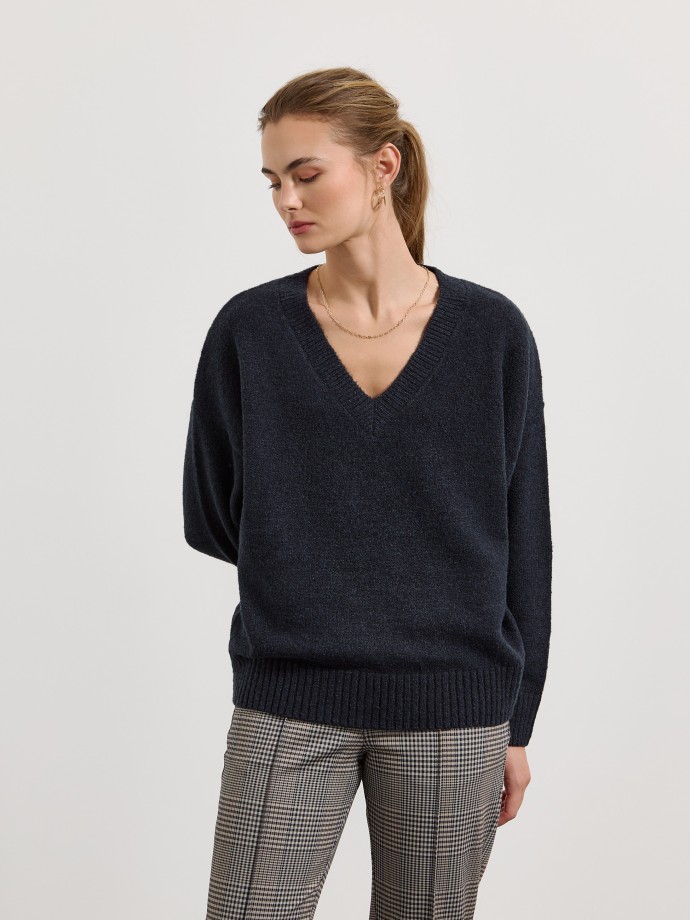 Camisola de malha com decote em V