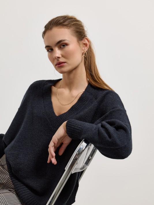 Camisola de malha com decote em V