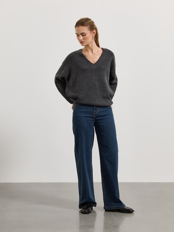 Camisola de malha com decote em V