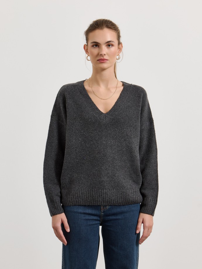 Camisola de malha com decote em V