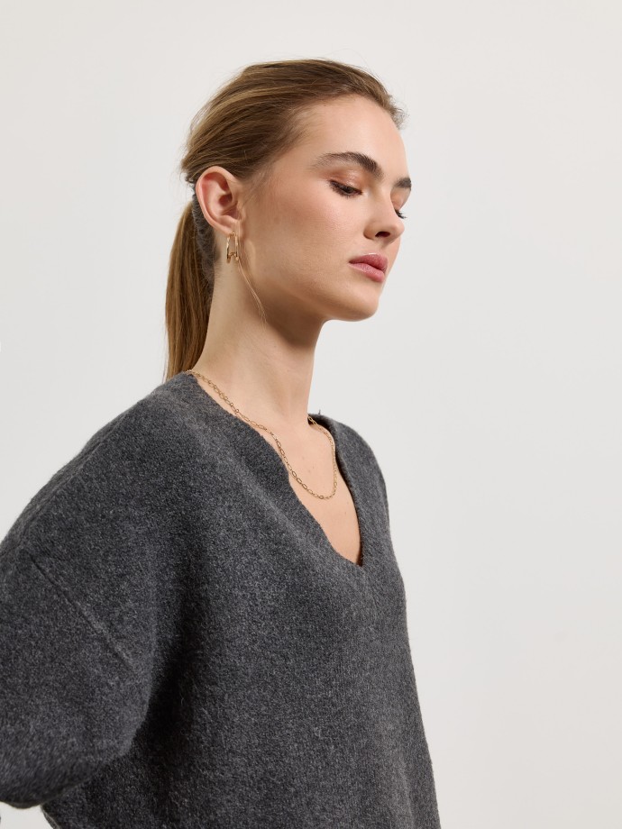 Camisola de malha com decote em V