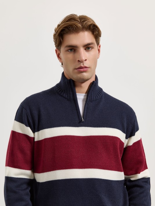 Camisola de malha �s riscas com fecho
