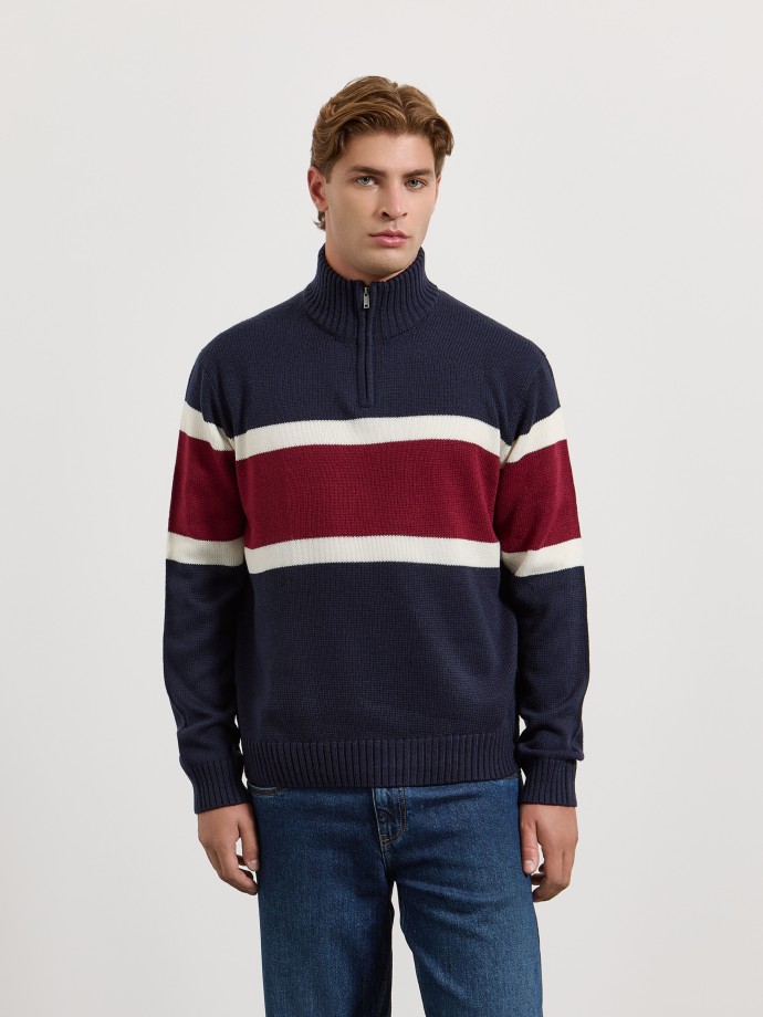 Camisola de malha �s riscas com fecho