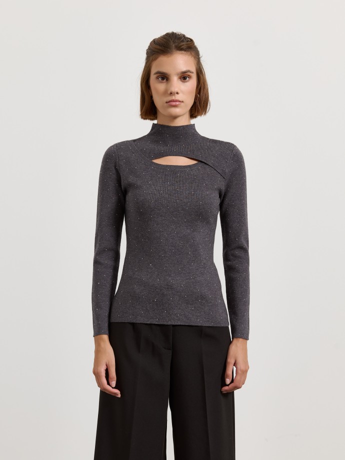 Camisola de malha com abertura no decote Camisola de malha com abertura no decote