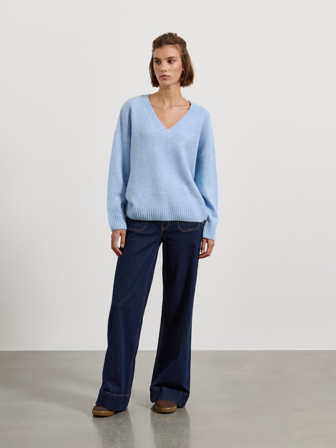 Camisola de malha com decote em V