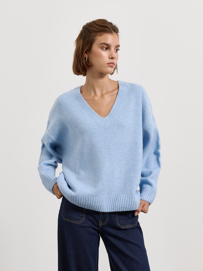 Camisola de malha com decote em V