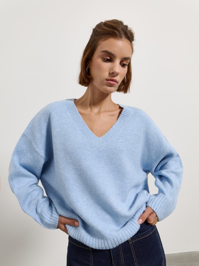 Camisola de malha com decote em V