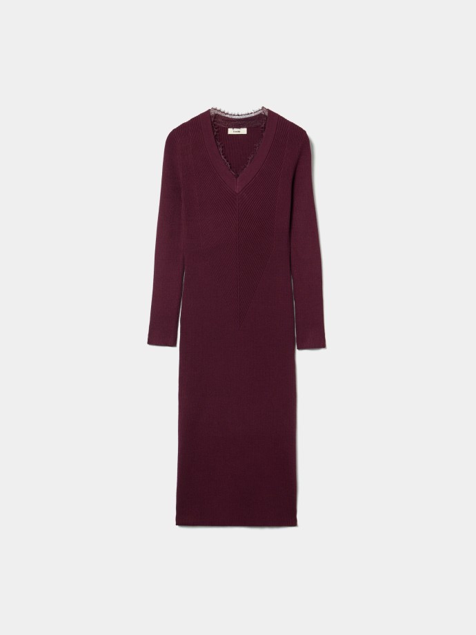 Vestido midi de malha com renda