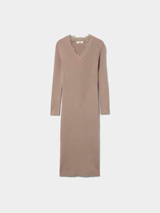 Vestido midi de malha com renda